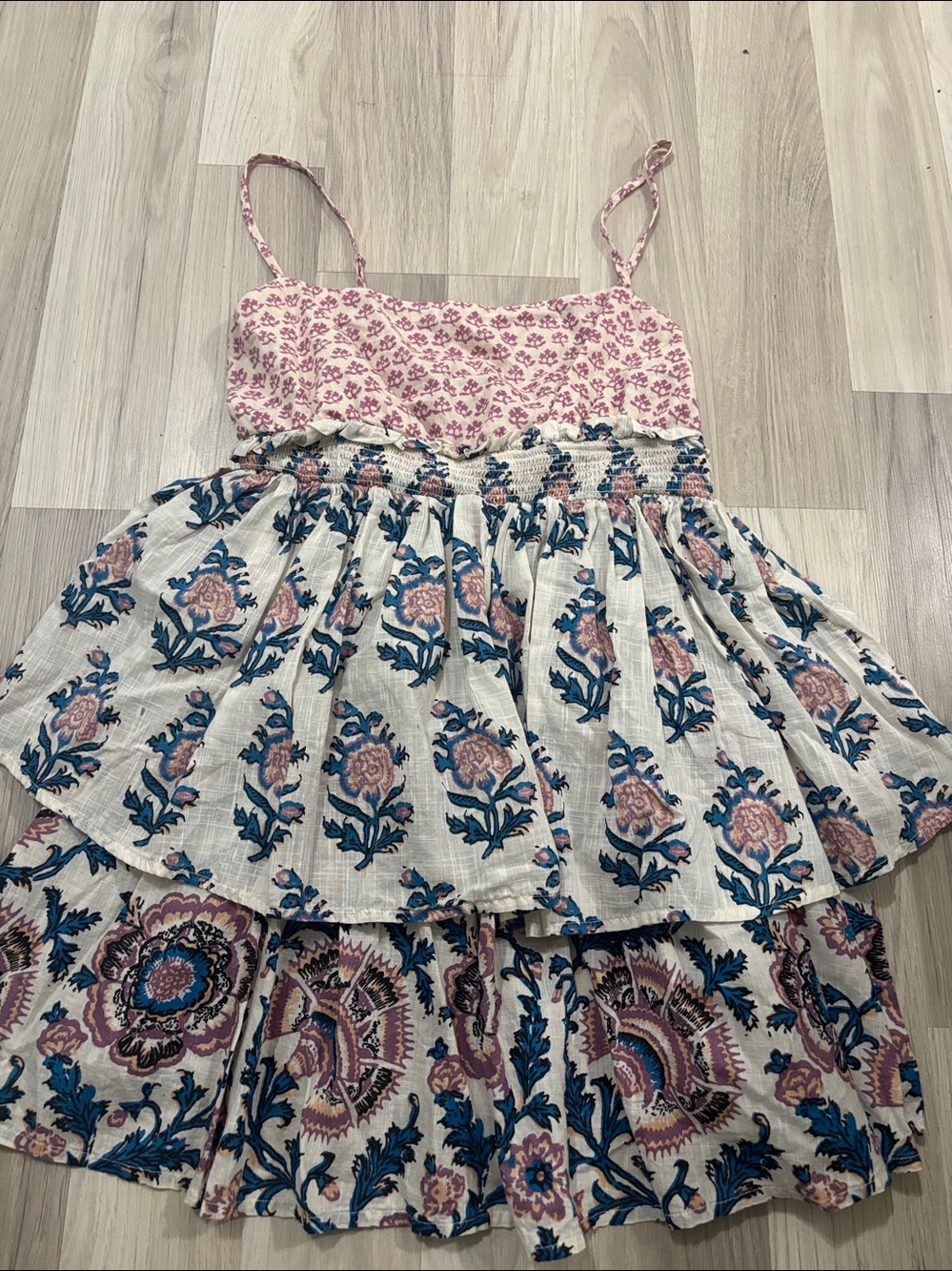 Anthropologie Celandine Straight Neck Tiered Block Print Mini Dress Size S Dres - Picture 2 of 16